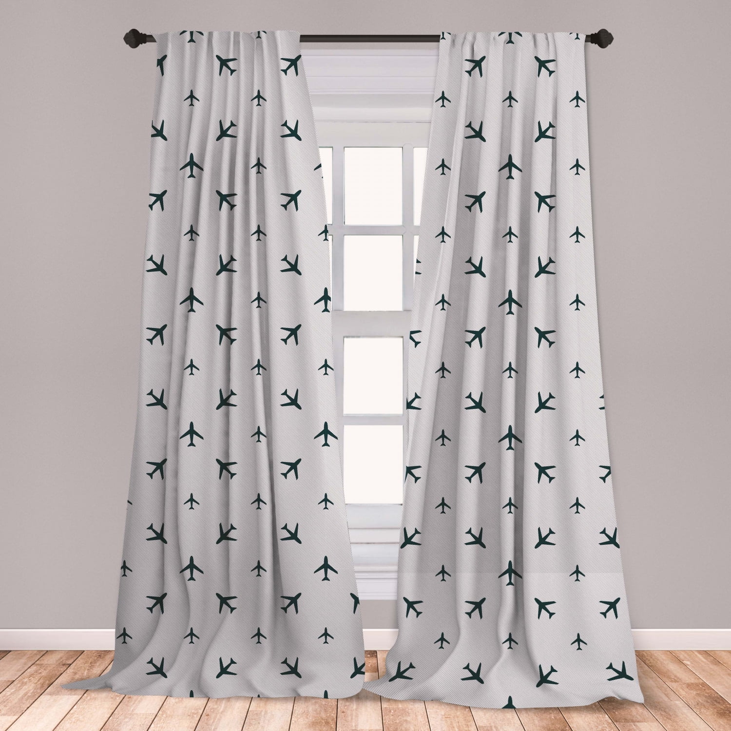 Airplane Curtains 2 Panels Set, Diagonal Stripes with Blue Travel