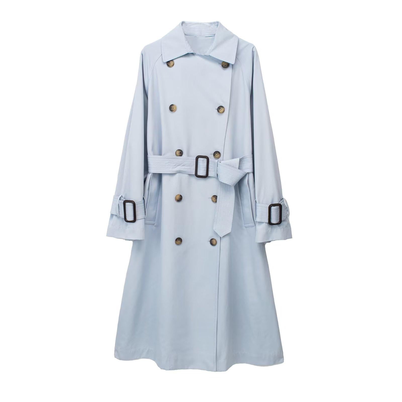 Pisexur Women's Double-Breasted Trench Coat Classic Lapel