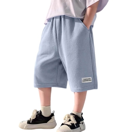 Ticikt Boys Athletic Shorts for Kids and Youth Summer Casual Fashion Sportswear with Pockets Comfortable Elastic Waist Color:Light Blue Size:8-9 Years