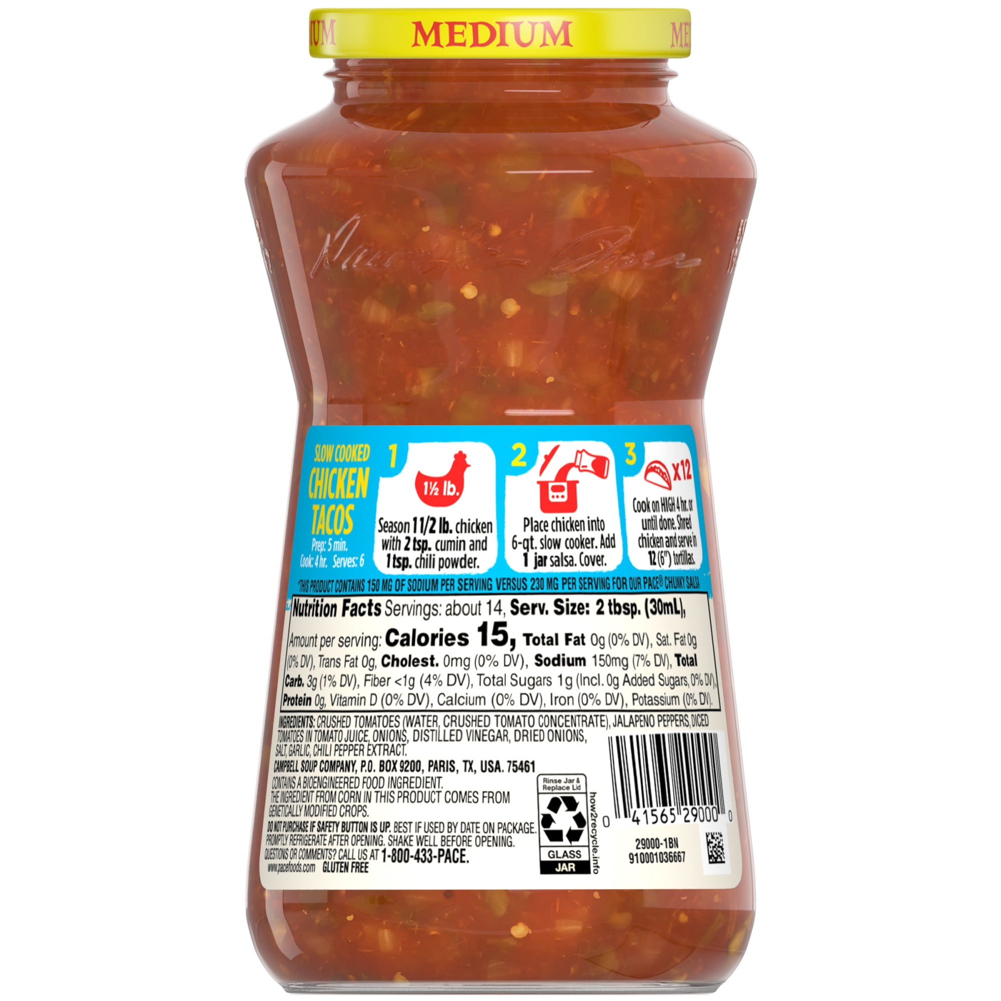 Pace Lower Sodium Chunky Medium Salsa, 16 oz Jar