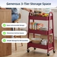 thumbnail image 4 of ZUNMOS 3 Tier Rolling Cart, Metal Utility Storage Cart with Lockable Wheels for Livingroom, Bathroom, Kitchen & Narrow Spaces,Red, 4 of 9