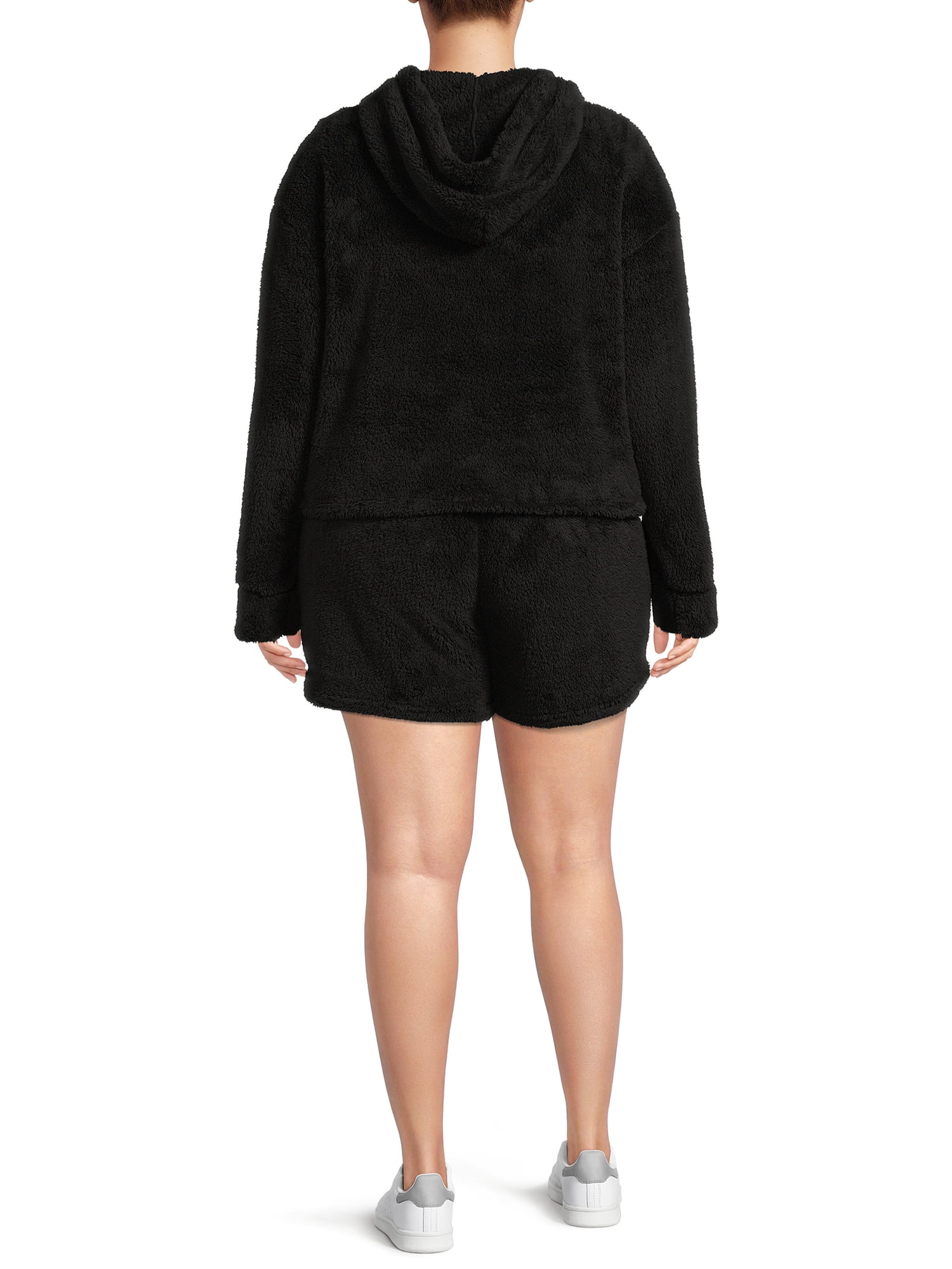 No Boundaries Juniors' Plus Size Cozy Faux Sherpa Hoodie and Shorts Set, 2-Piece