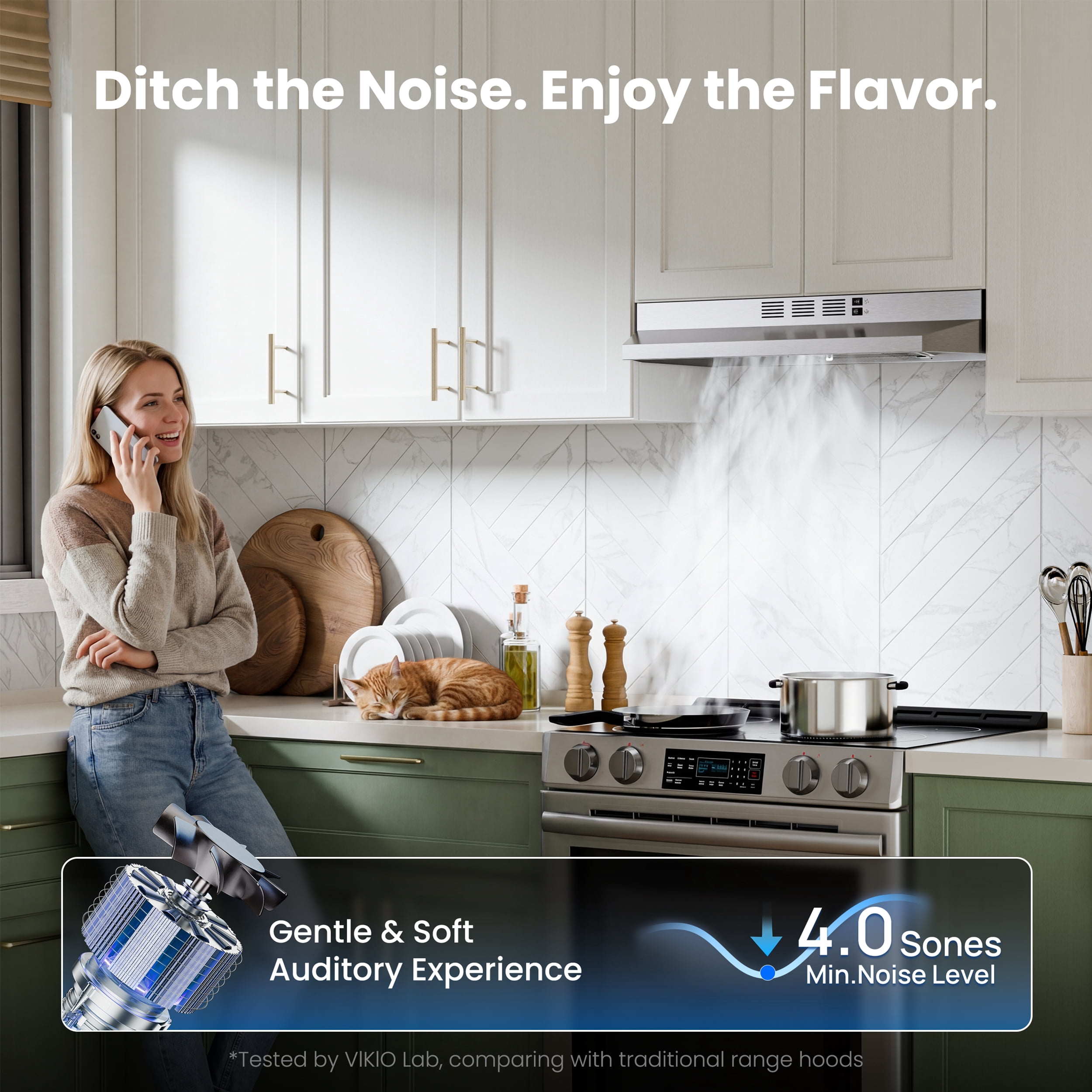 VIKIO 30 in. Under Cabinet Range Hood, 300 CFM, Ducted or Ductless Convertible, Stainless Steel with LED Light and Filters