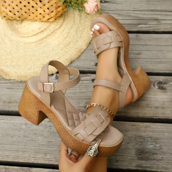 Viluyesy Women's Block Heeled Sandals, Adjustable Strap Soft Sole Open Toe Comfortable Casual Fashion Platform Shoes Khaki