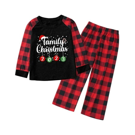 

Family Photo Outfits Christmas Print Round Neck Long Sleeve Casual Home Clothing For Four Family Gathering Casual Pajamas Set Black 11Y