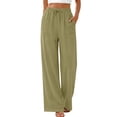 thumbnail image 3 of Fantaslook Linen Wide Leg Pants for Women Flowy Palazzo Drawstring Elastic Waist Trousers with Pockets Summer Beach Vacation Clothes, 3 of 10