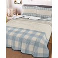 thumbnail image 3 of Quilts Full Size Bedding Set, Retro Blue Lightweight Quilted Comforter, Farmhouse Buffalo Plaid Vintage Beige Soft Reversible Bedspread Coverlet with Pillow Covers for All Season, 78" x 90", 3 of 7