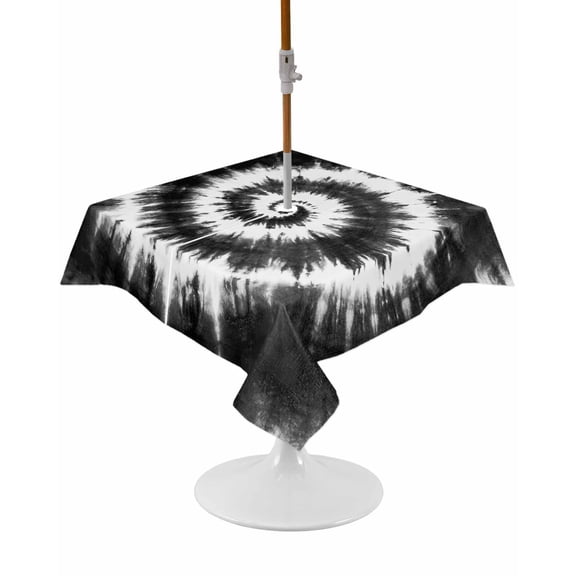 Outdoor Tablecloth with Umbrella Hole and Zipper Black Tie Dye Square Tablecloths 54x54 Inch Waterproof Table Cloths Tribal Boho Style Patio Table Cover for Outdoor Tables Picnic BBQS Party Decor