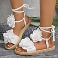 thumbnail image 2 of Flat Sandals for Women, Open Toe Ankle Strap with Floral Embellishment and Woven Rope Sole, Black Size 36, 2 of 8
