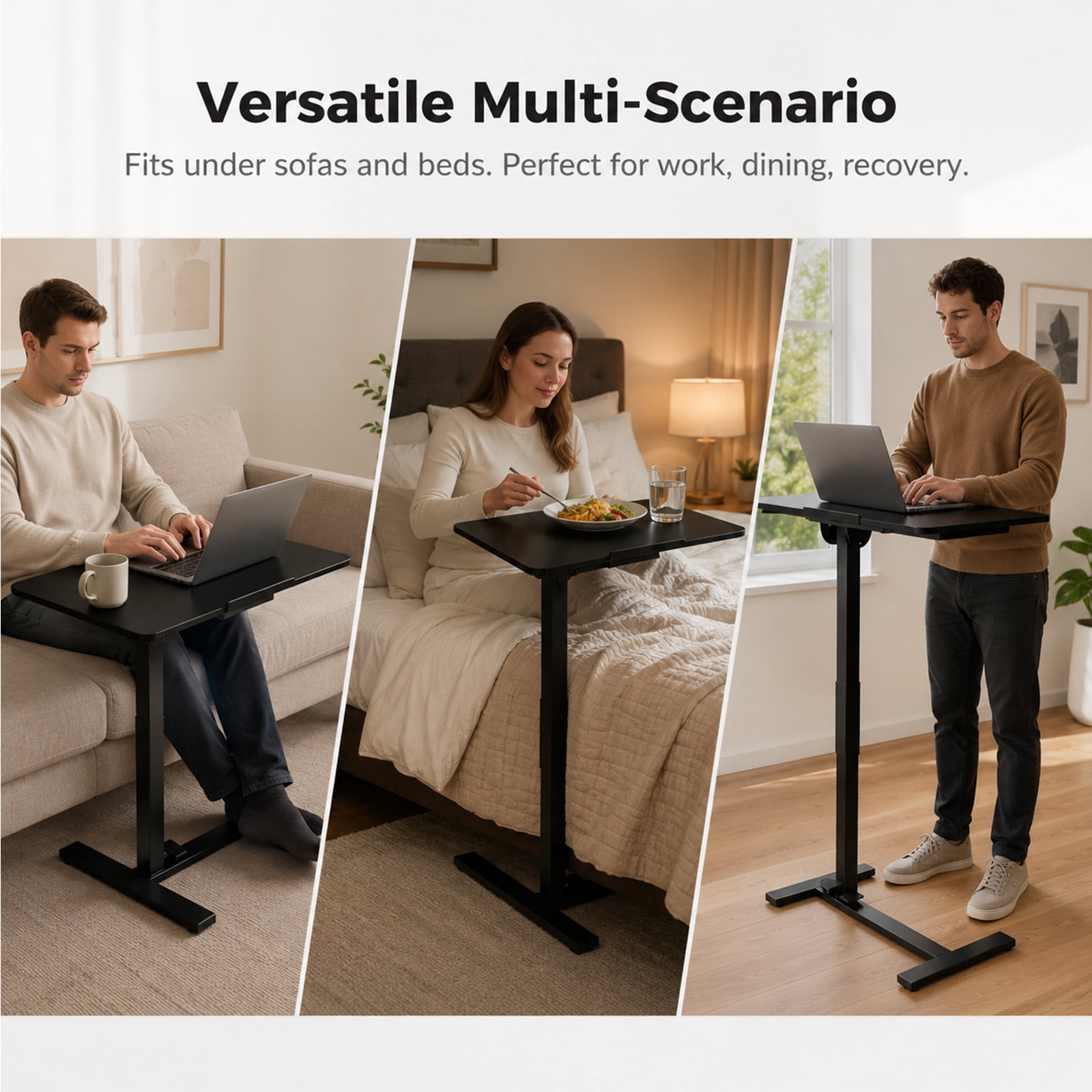 Alvantor Adjustable Bedside Table with Wheels, Overbed Table Portable Standing Cart & Laptop Desk with Adjustable Height and Inclination, Suitable for Bed, Couch, Wheelchair