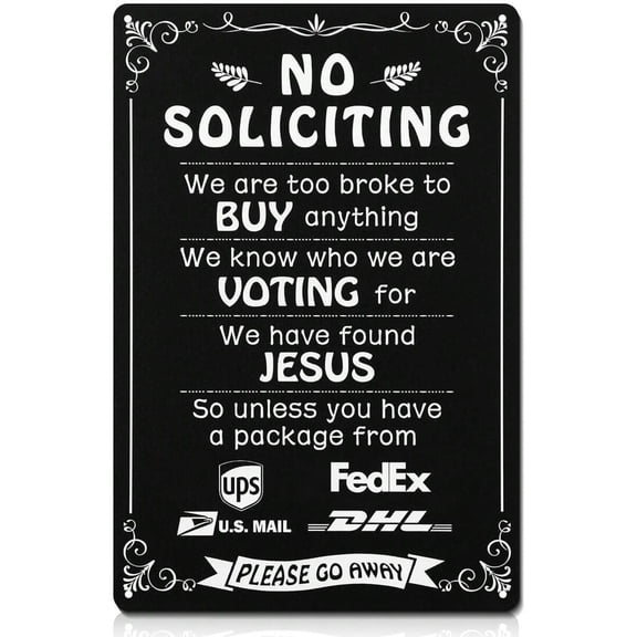 No Soliciting Sign For Front Door, Metal Sign For House,Perfect Decorative Sign,No Knock Door Sign  (12"X 8", 1PC)
