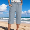 thumbnail image 4 of iHPH7 Linen Bermuda Shorts for Women Knee Length Summer Casual Elastic Waisted Side Split Shorts with Pockets Vacation Lounge Pants (S-5XL), 4 of 9
