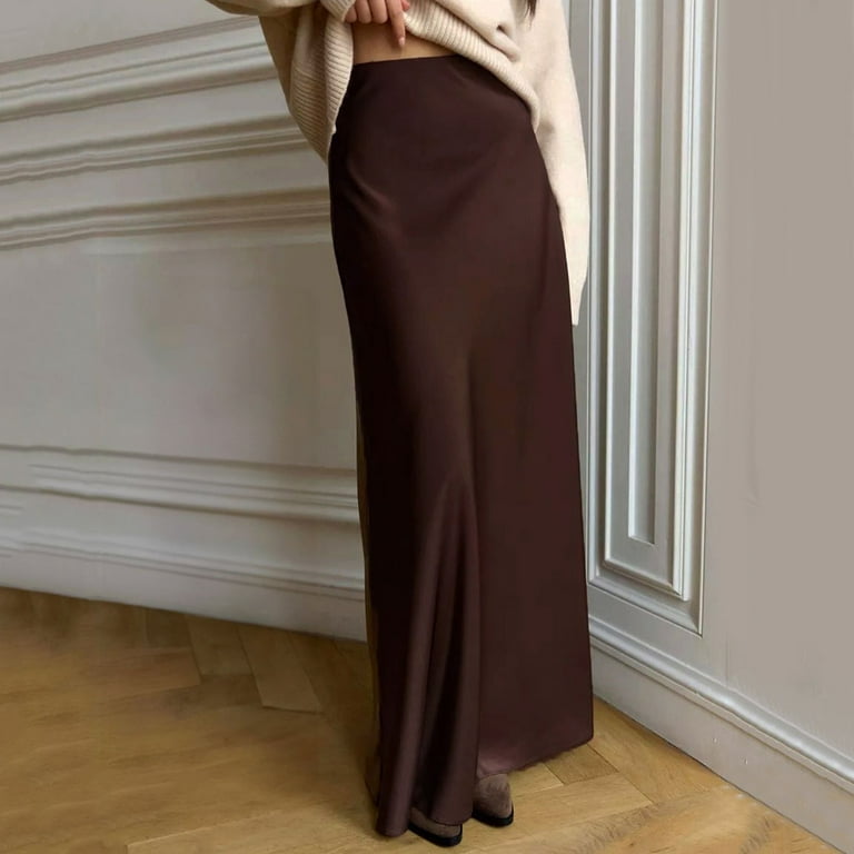 スカート BROWN SILK SKIRT EHQJNJ Female Skirt Women Spring Summer Skirt 2024 Silk