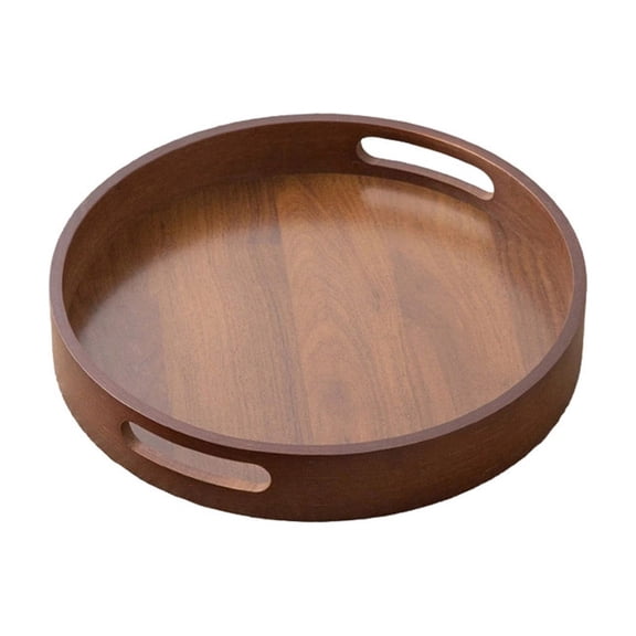 Round Wooden Serving Tray with Handles, 30cm Decorative Wood Platter, Natural Wooden Organizer Tray for Breakfast, Coffee, Fruit, Snacks, Home Kitchen Counter Decor