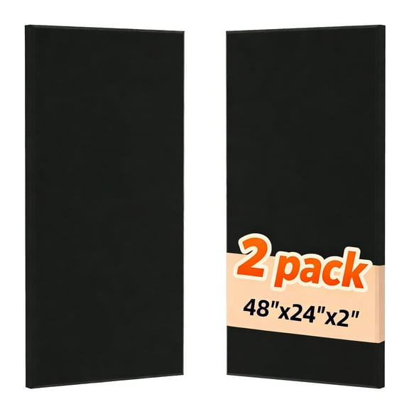 GYZJ Acoustic Wall Panels: 48"x24"x2" Fiberglass Sound Dampening Acoustical Absorbing Panels for Interior Wall Decor(Black,2 Pack)