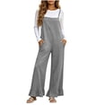 thumbnail image 3 of SAWOBUUN Womens Wide Leg Jumpsuit Adjustable Straps Casual Overalls Ruffled Hem Loose Fit Sleeveless Jumpsuits, 3 of 9