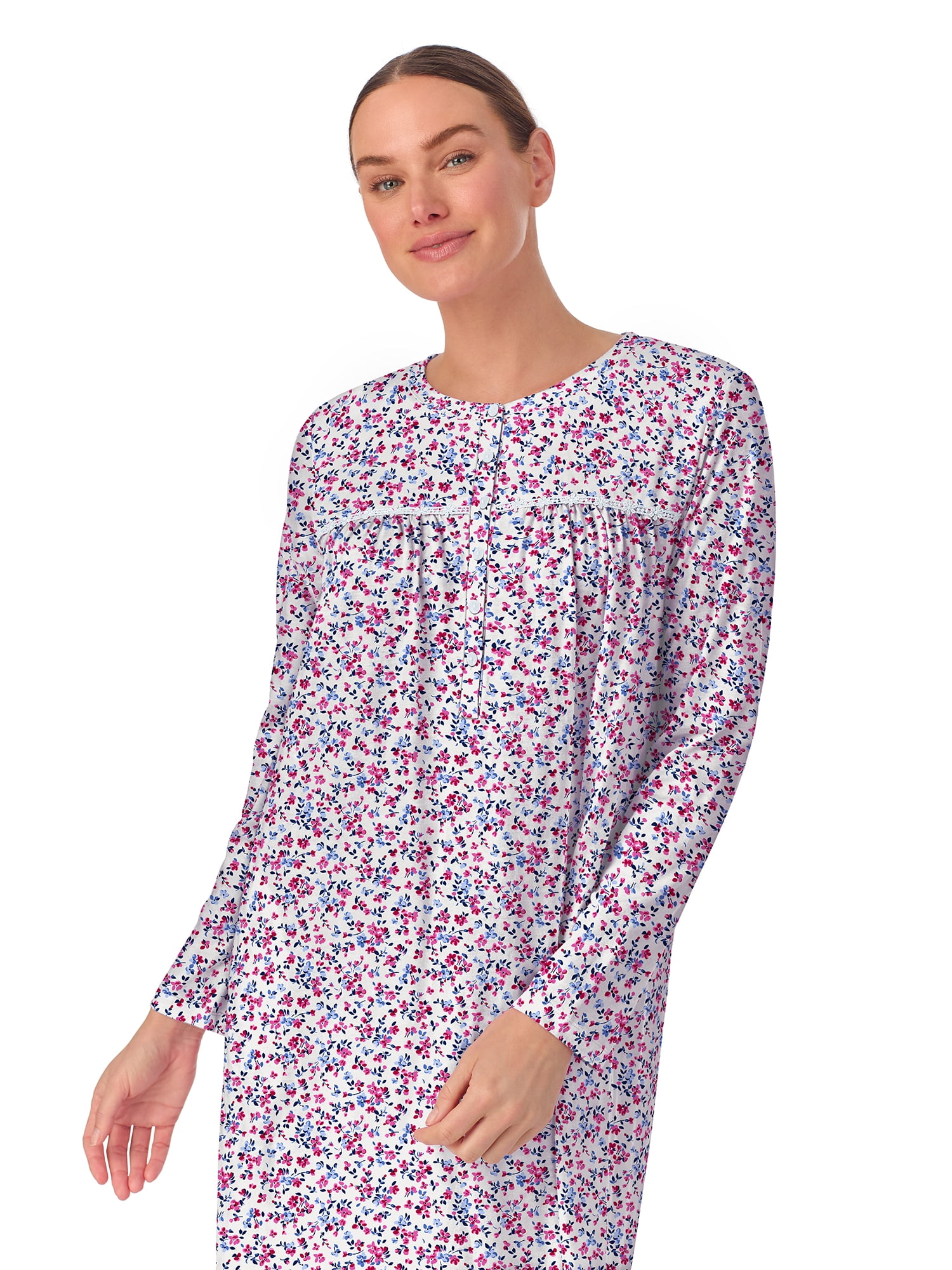 Aria Women’s 100% Cotton Long Sleeve Ballet 44" Nightgown, Sizes XS-5X
