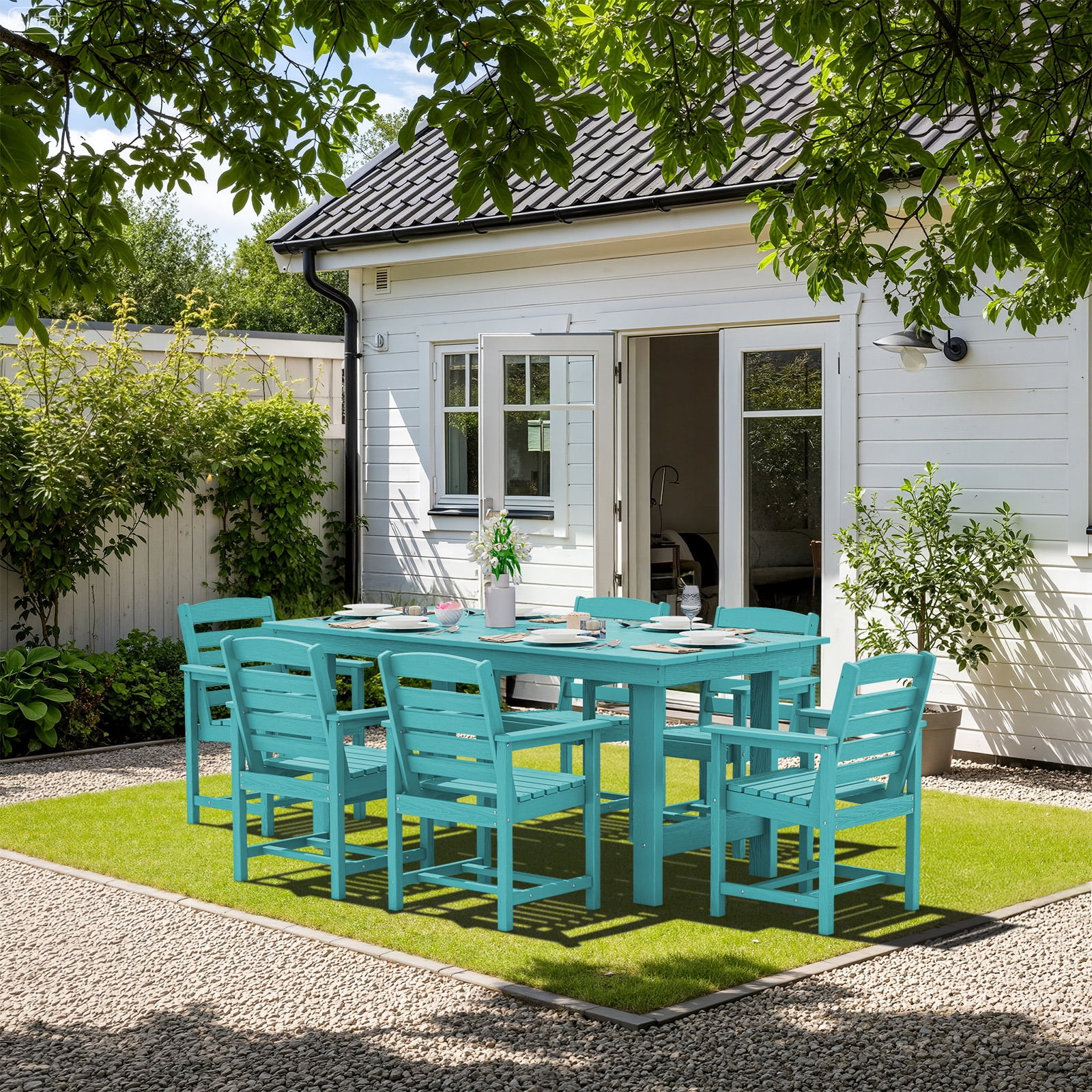SERWALL Patio Dining Chair Set of 2,HDPE Outdoor Dining Chairs, Aruba Blue