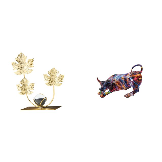 Figura decorativa de flores y hojas de metal, escultura de toro de resina, pintura de toro de resina, adorno escultórico adecuado para el hogar y la o