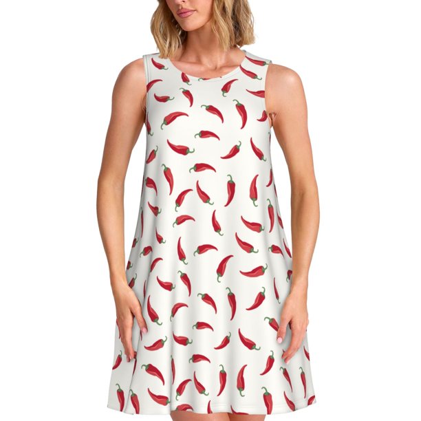 Fotbe Chili Vestido de Verano sin Mangas para Mujer – Vestido Midi Línea A, Estilo Camiseta Floral, Vestido Playero Casual y Fluido