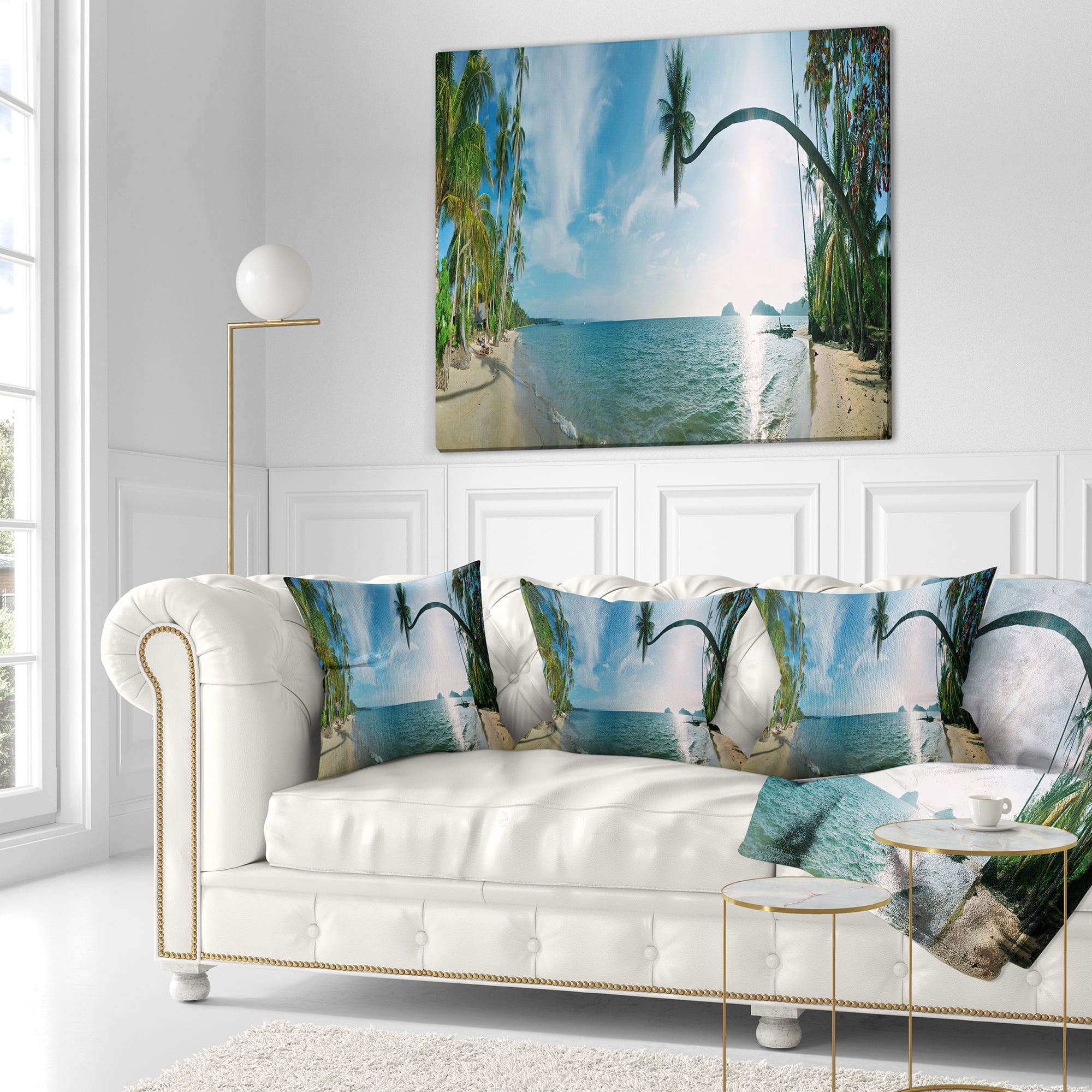 Designart Tropical Beach Panorama - Photography Throw Pillow - 16x16