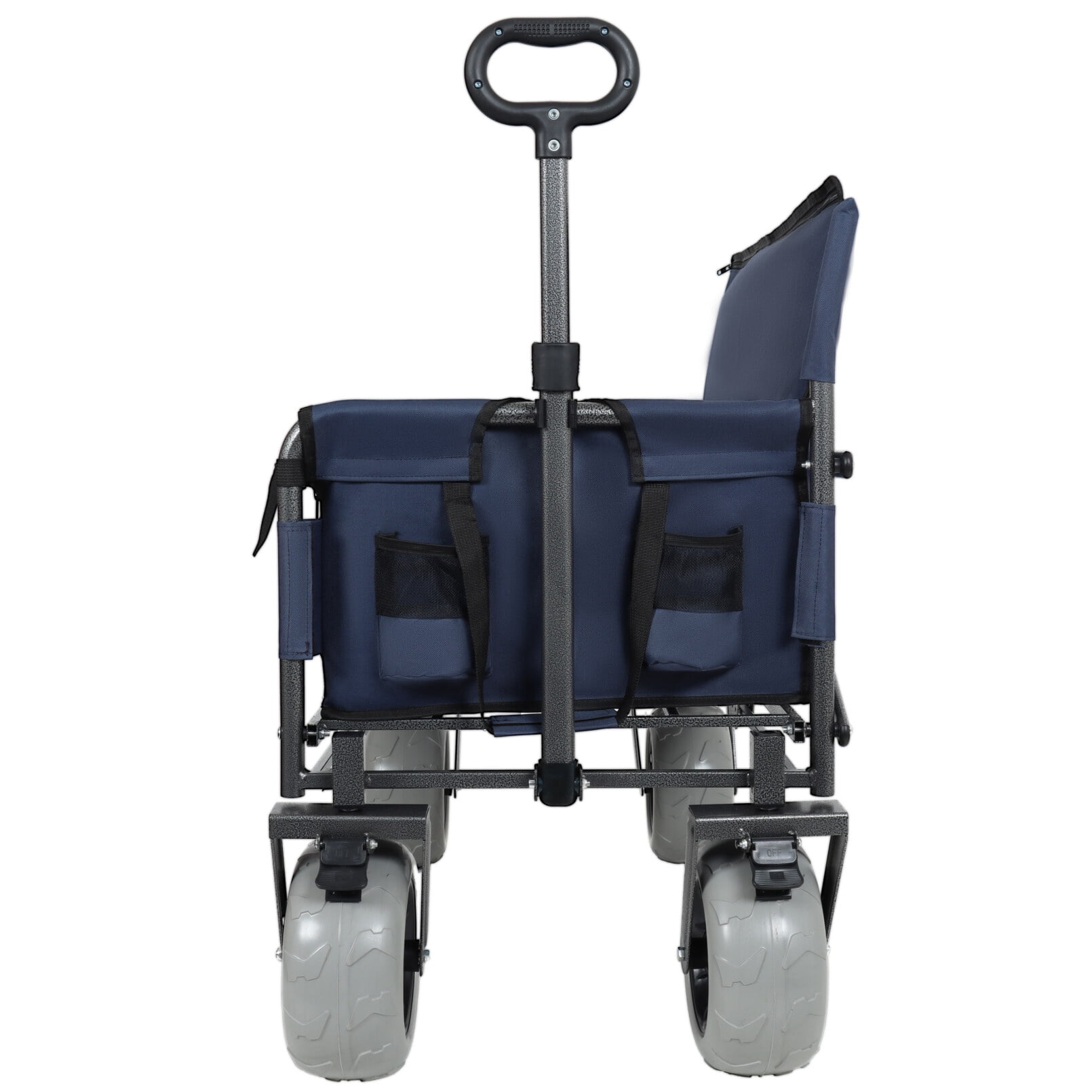 3-in-1 Wagon Carts Foldable with Bench Seat, 500lbs Capacity Wagon with 360° Swivel Beach Tires, Heavy-Duty Utility Wagon for Camping & Beach, Dark Blue
