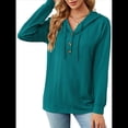 thumbnail image 2 of Sudadera con Capucha para Mujer, de Punto, de Larga, con Cordón Ajustable, Botones, Cuello en V, Informal, Tipo Jersey, con Capucha Azul Pavo Real S, 2 of 9