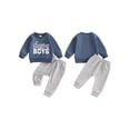 thumbnail image 2 of Baby Toddler Boy 2 Piece Fall Outfit, 0 6 12 18 24 Months 2T 3T Letter Rugby Print Long Sleeve Sweatshirt Elastic Waist Pants with Pockets Clothing Set, 2 of 9