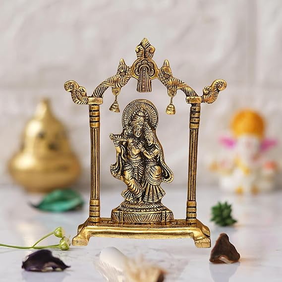 Swadeshi Desire Metal Radha Krishna Statue Gold Plated Decor Your Home,Office & Radha Krishna Murti Idol Showpiece Figurines Religious Krishna Idol Gift Article