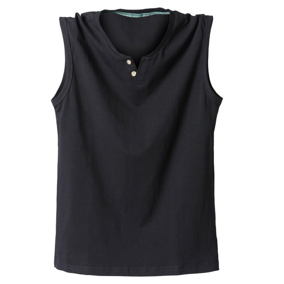 SSAAVKUY Cotton Tank Tops for Men Solid Color Running Workout T Shirts Sleeveless Casual Button Down Comfy Gym Athletic Shirts Black 12