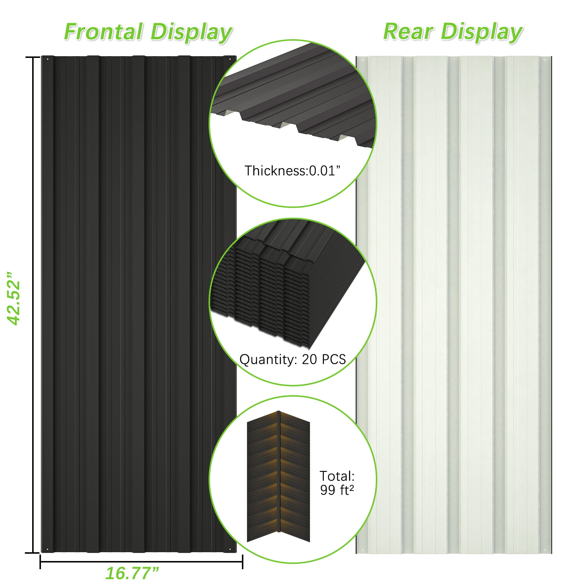 LZBEITEM Roof Panels, 20 Piece Set, 99 sq ft, Galvanized Steel, Heavy Duty Roofing Sheets Rectangle