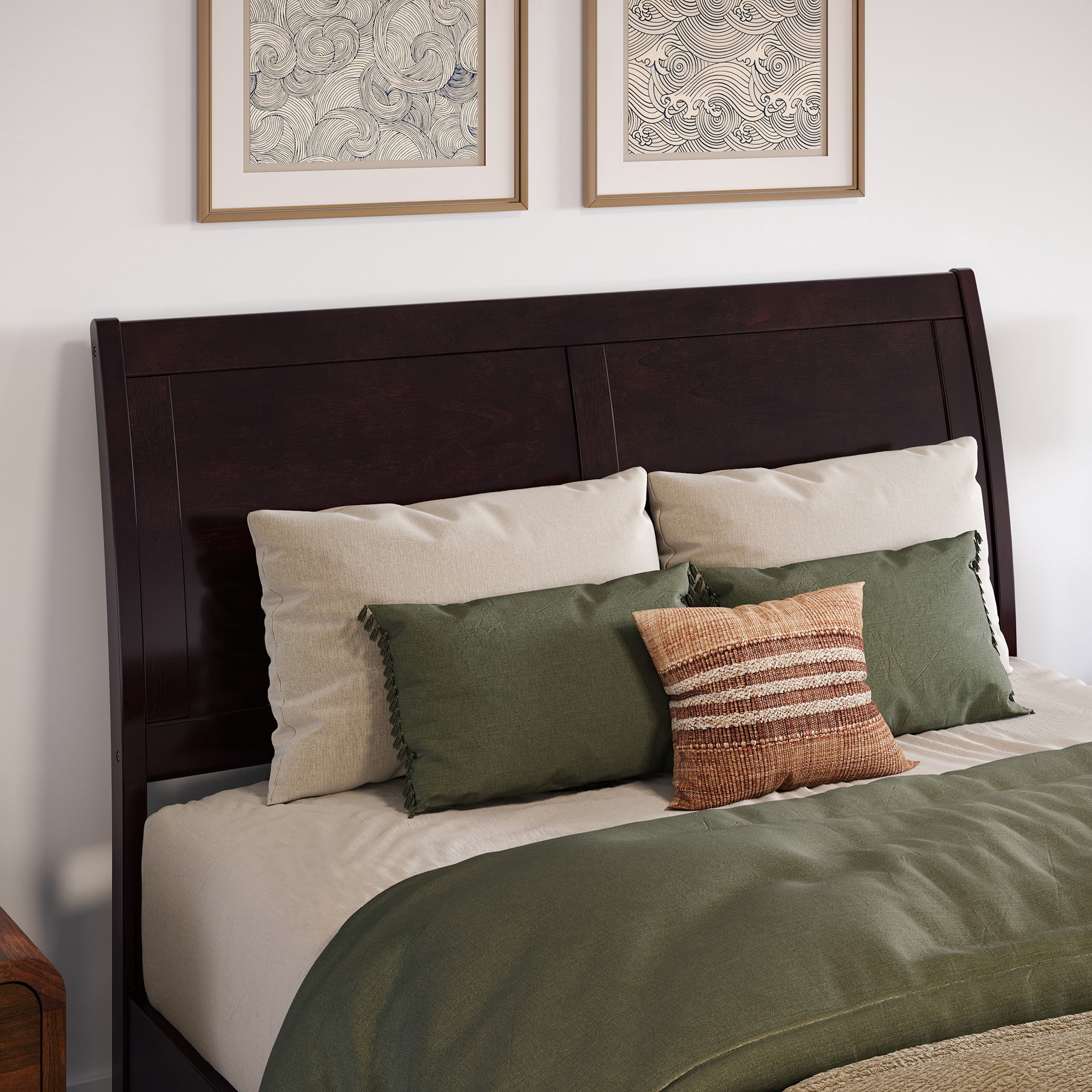 AFI Portland Full Sleigh Solid Wood Panel Headboard with Attachable Charger, Espresso