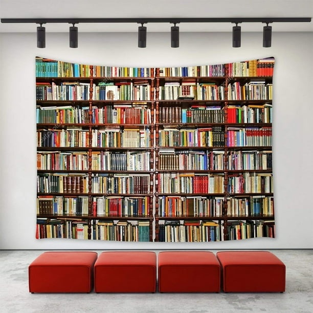 CADecor Library Neat Bookshelf with Books Tapestry Wall Hanging Wall