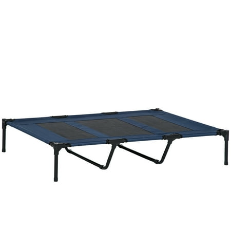 PawHut 48 x 36 Breathable Elevated Dog Bed Portable Pet Cot Raised Pet Bed w/ Carry Bag Metal Frame Breathable Mesh Indoor and Outdoor Dark Blue