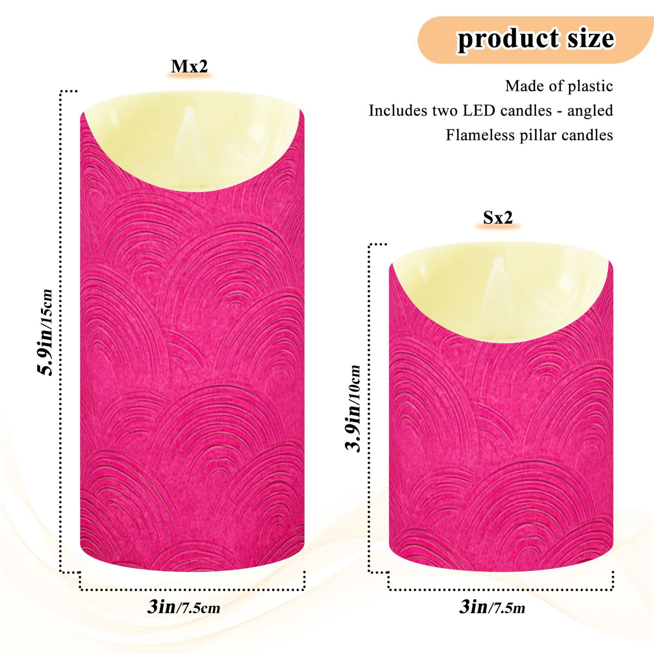 Hot Pink Background with Waves Flickering Flameless Candles with Remote Timer Battery Operated LED Tealight Set of 2 M