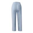 thumbnail image 3 of Boyscolos Mens Summer Beach Pants Elastic Waist Drawstring Casual Linen Pants Lightweight Loose Fit Fashion Yoga Trousers Blue M, 3 of 6
