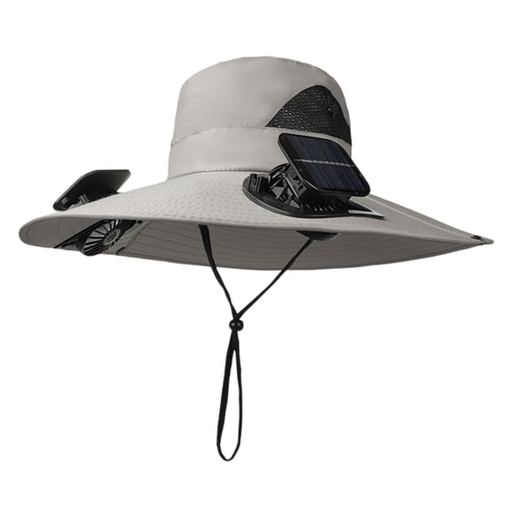 RICHMJ Solar Panel Powered Fan Fishing Hat,Wide Brim Outdoor Fishing Hat USB Charging Summer Fisherman Hat ,Gift for Fishing enthusiast(Gray)