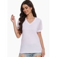 thumbnail image 3 of Women's V-Neck Cropped T-Shirt - Swiss Dot Puff Sleeve Casual Top - Loose Fit Summer Basic Tee, 3 of 6