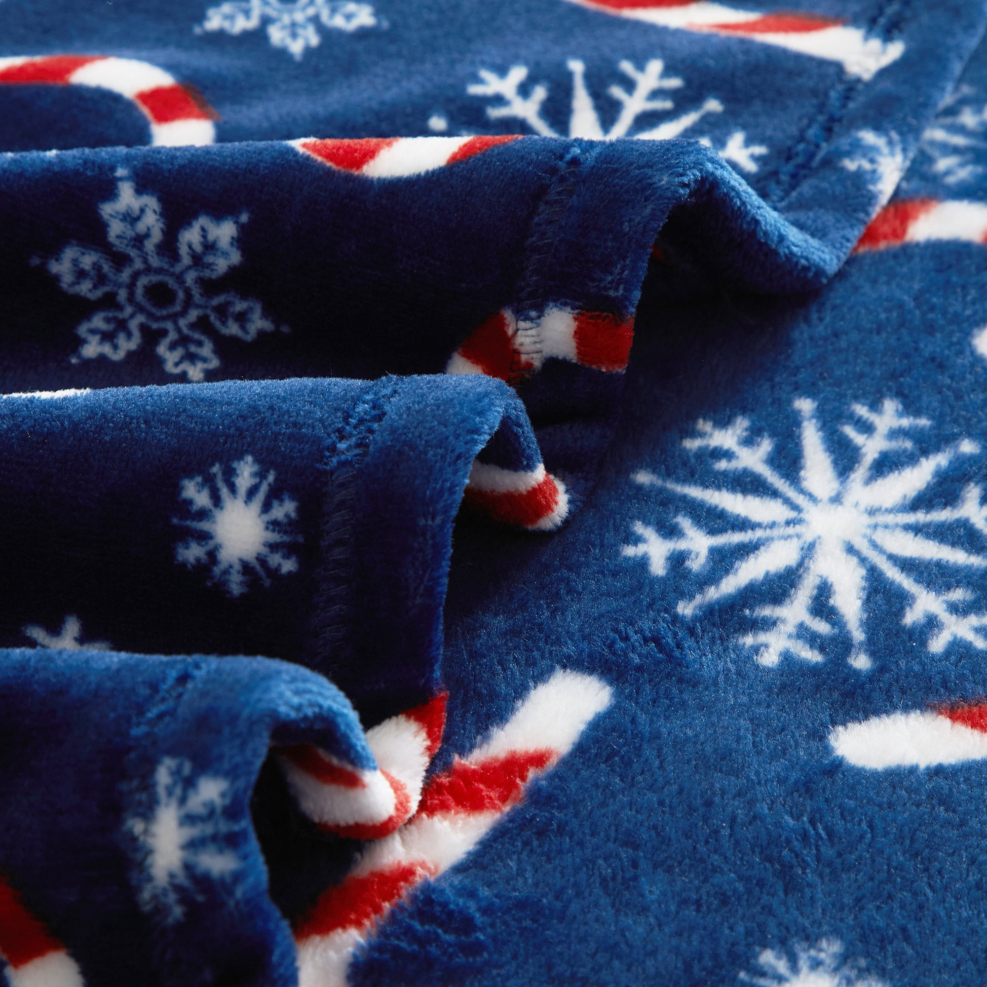 Holiday Time 50"x60" Blue Candy Cane Rolled Plush Throw, All Ages