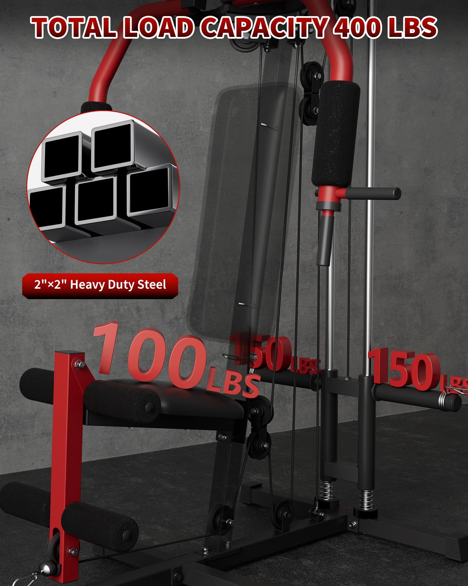 Ataucjin Home Gym Strength Training Station，Multifunctional Full Body Weight Workout Equipment with Pulley System & Leg Press, Compatible with 1" & 2" Weight Plates