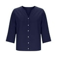 thumbnail image 5 of Yghzkop Cotton Linen Shirt for Women V Neck Button Down Blouse 3/4 Length Sleeve Tops Solid Color Crinkle Textured Top Boho Chic Loose Fit Spring Summer Breathable Natural Style Tunic, 5 of 6