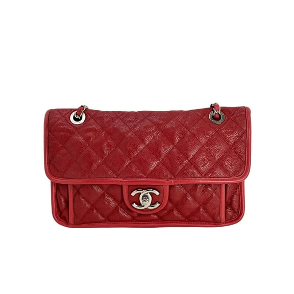 Pre-Owned Chanel Caviar Quilted Medium French Riviera Red Flap