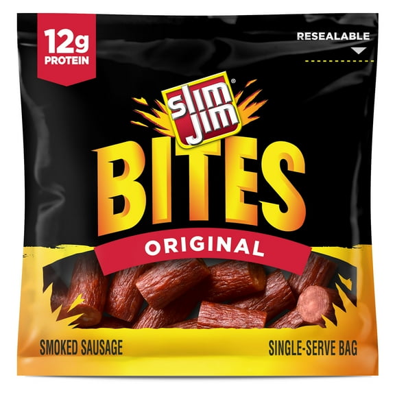 Slim Jim Bites, Original Bite-Sized Smoked Sausage Meat Snacks, 2 oz.