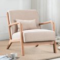 thumbnail image 1 of Bonzy Home Mid Century Modern Accent Chair with Wood Frame, Upholstered Living Room Chairs with Thick Cushion, Reading Armchair for Bedroom (Beige), 1 of 6