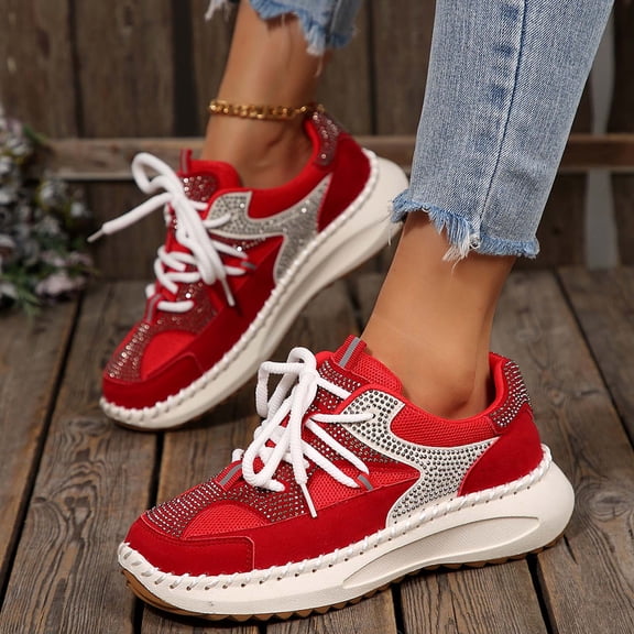 Sneakers for Women Fashion Glitter Shoes (Red 43)