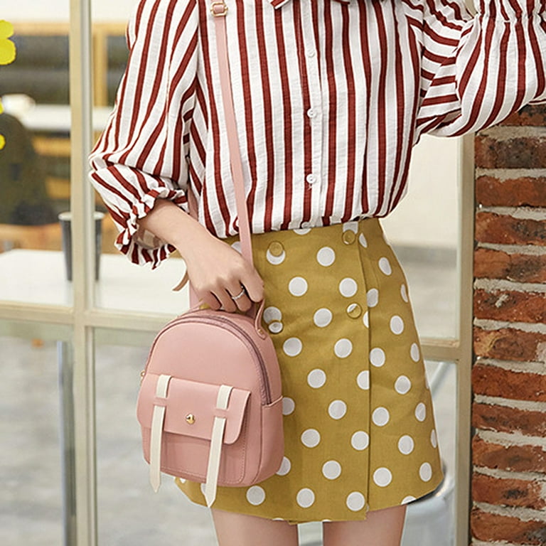 SPRING PARK Soft Backbag Cute Girls Flip Cover Pocket Zipper Mini Backpack  Bag Pouch Handbag 