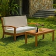 thumbnail image 5 of Soria Acacia Wood Patio Outdoor Loveseat Set with Cushion, Wood Coffee Table, Cream, 5 of 7