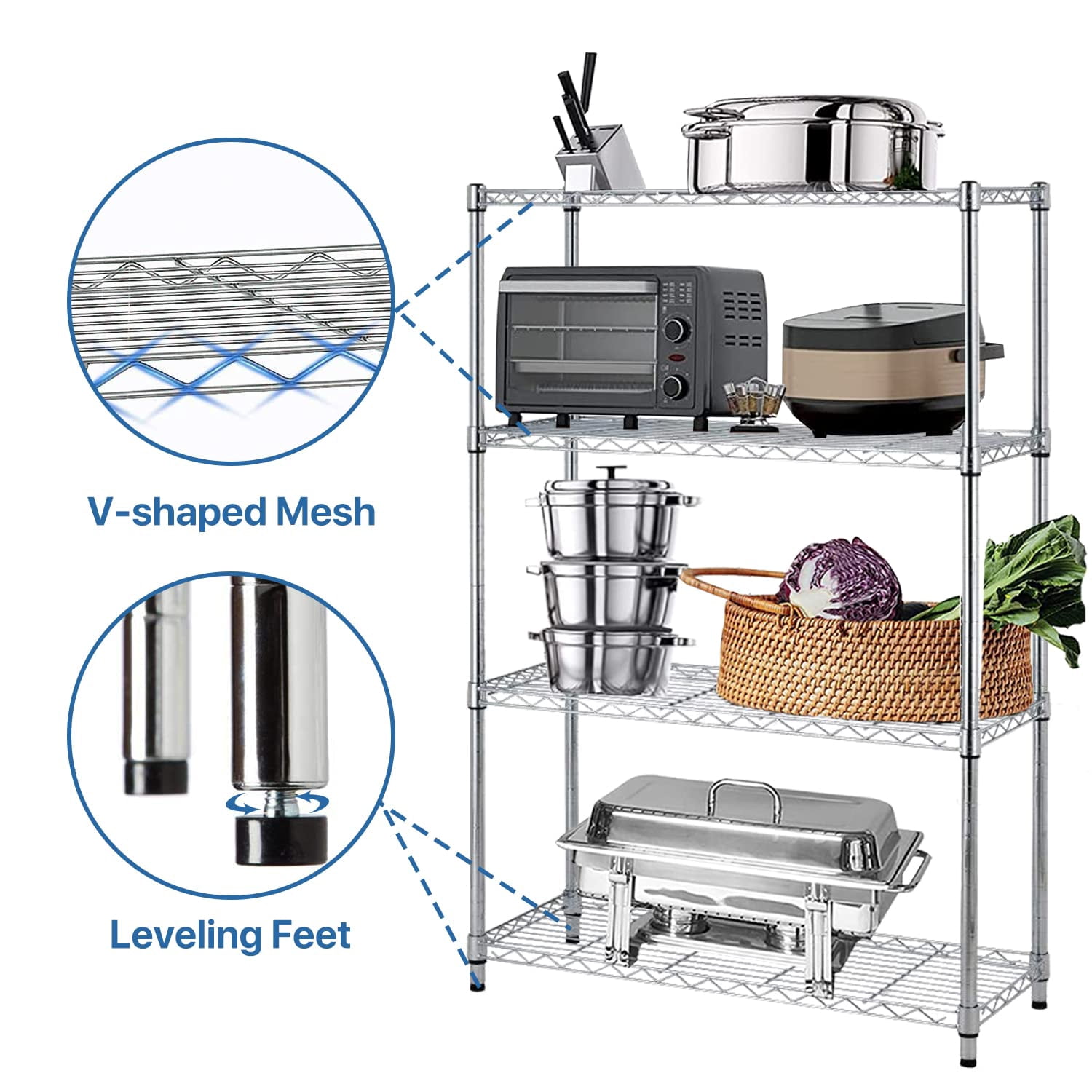 Storage Shelves NSF Metal Shelf 4-Tier Wire Shelving Unit 36''L×14''W×54''H Height Adjustable Storage Shelf Heavy Duty Shelving Storage Rack for Kitchen Office Pantry Bathroom Garage, Chrome