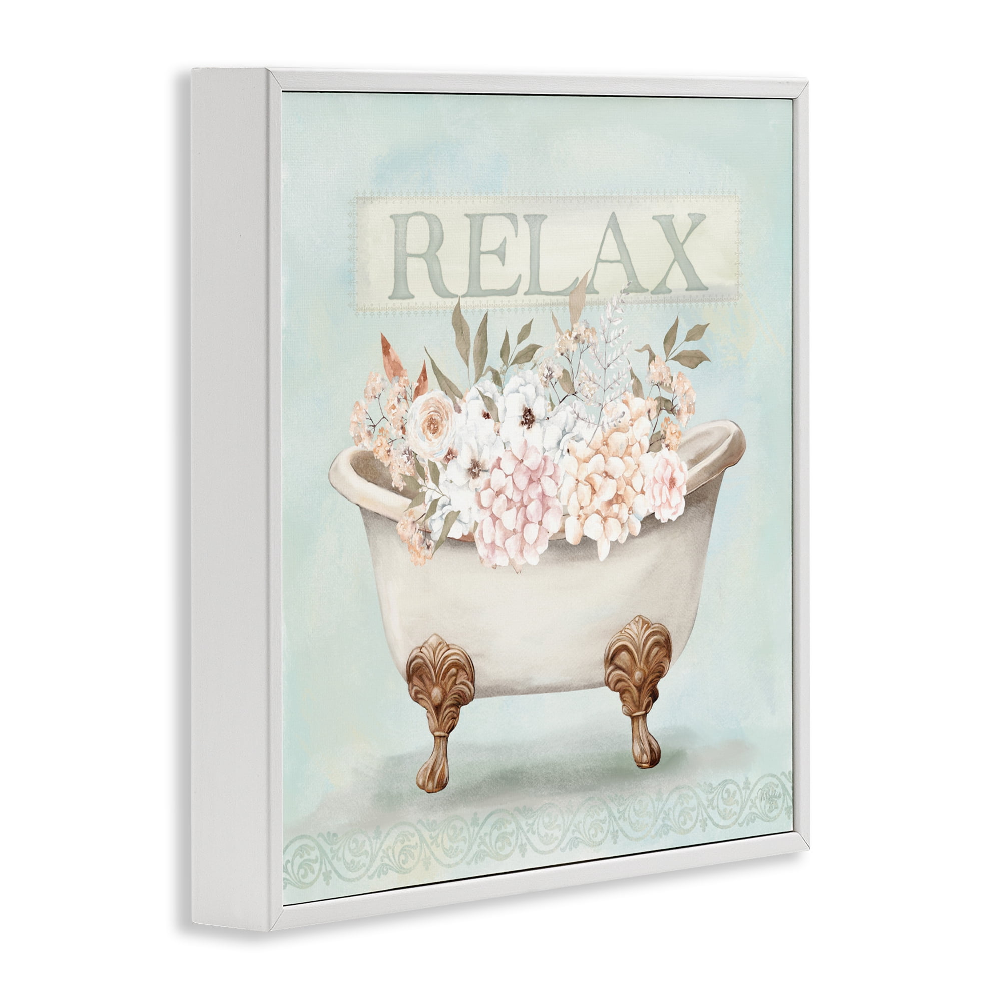 Stupell Industries Relax Floral Tub White Framed Giclee Art, design by Mollie B.