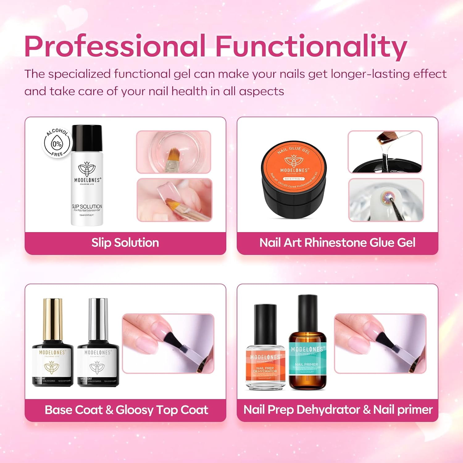 Modelones Poly Nail Gel Kit 8 Rosy Pink Colors with 48W LED Nail Lamp Poly Extension Gel Complete Nail Art Tools Professional Starter Manicure Kit Supplies Rhinestone GlittersBeauty Gift DIY at Home